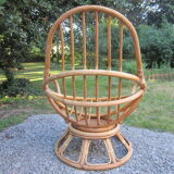 Pair of egg rattan armchairs