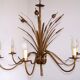 Hollywood regency style bull rush gilt metal toleware 6 light chandelier 4369