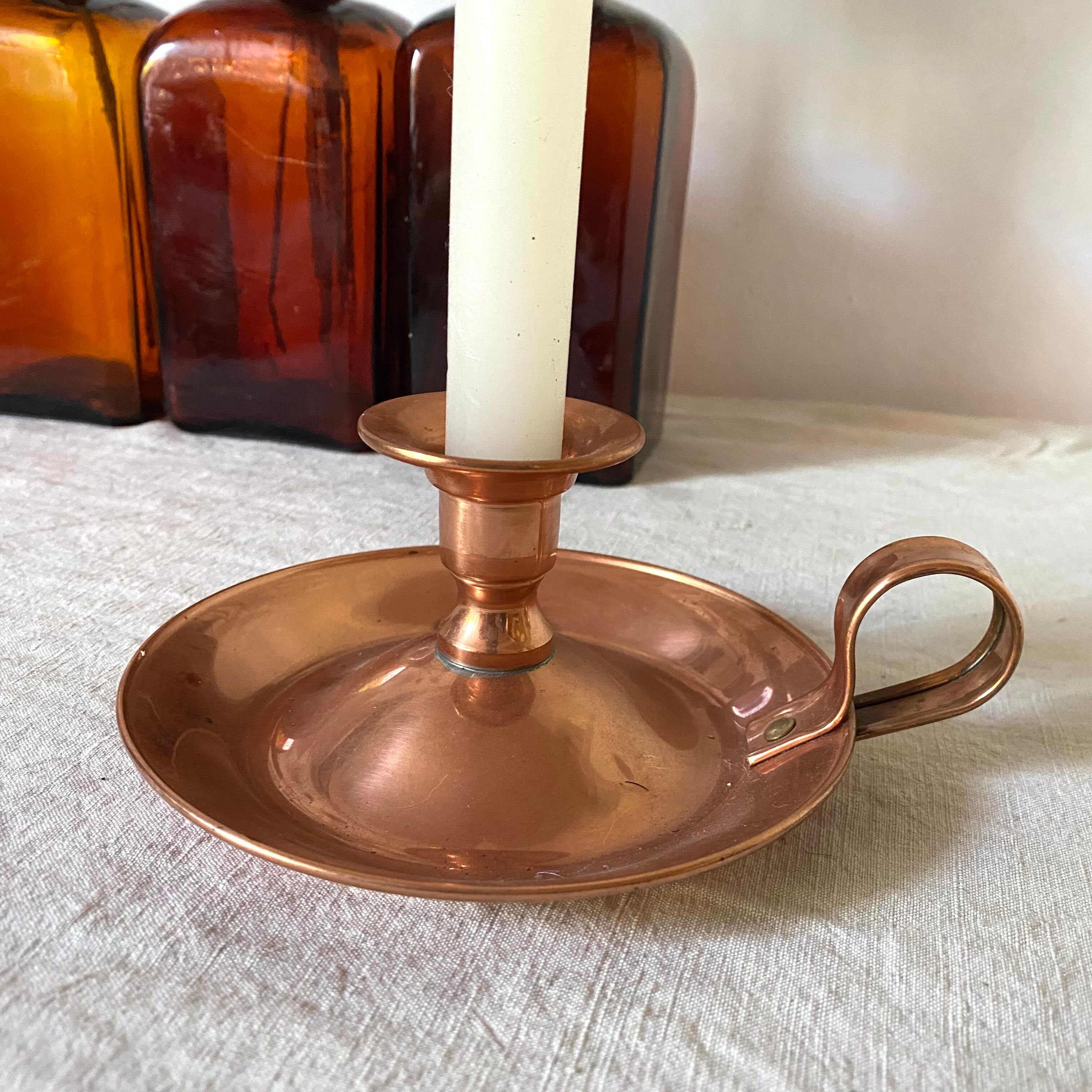 Lecellier Villedieu copper thumbscrew candle holder