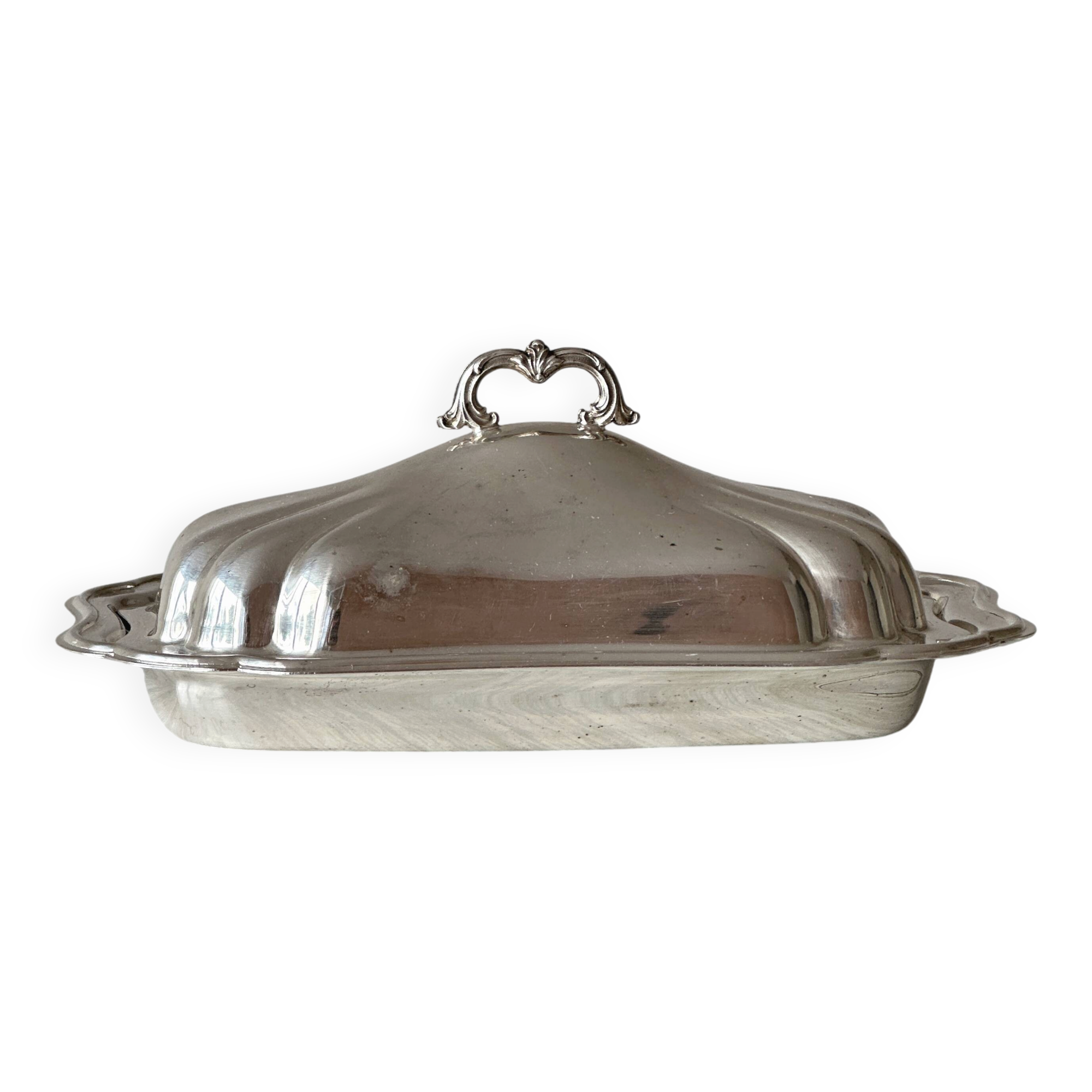 Antique silver butter dish with lid