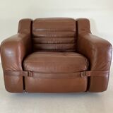 Prototype armchair in brown imitation leather by Michel Ducaroy, France 1970s
