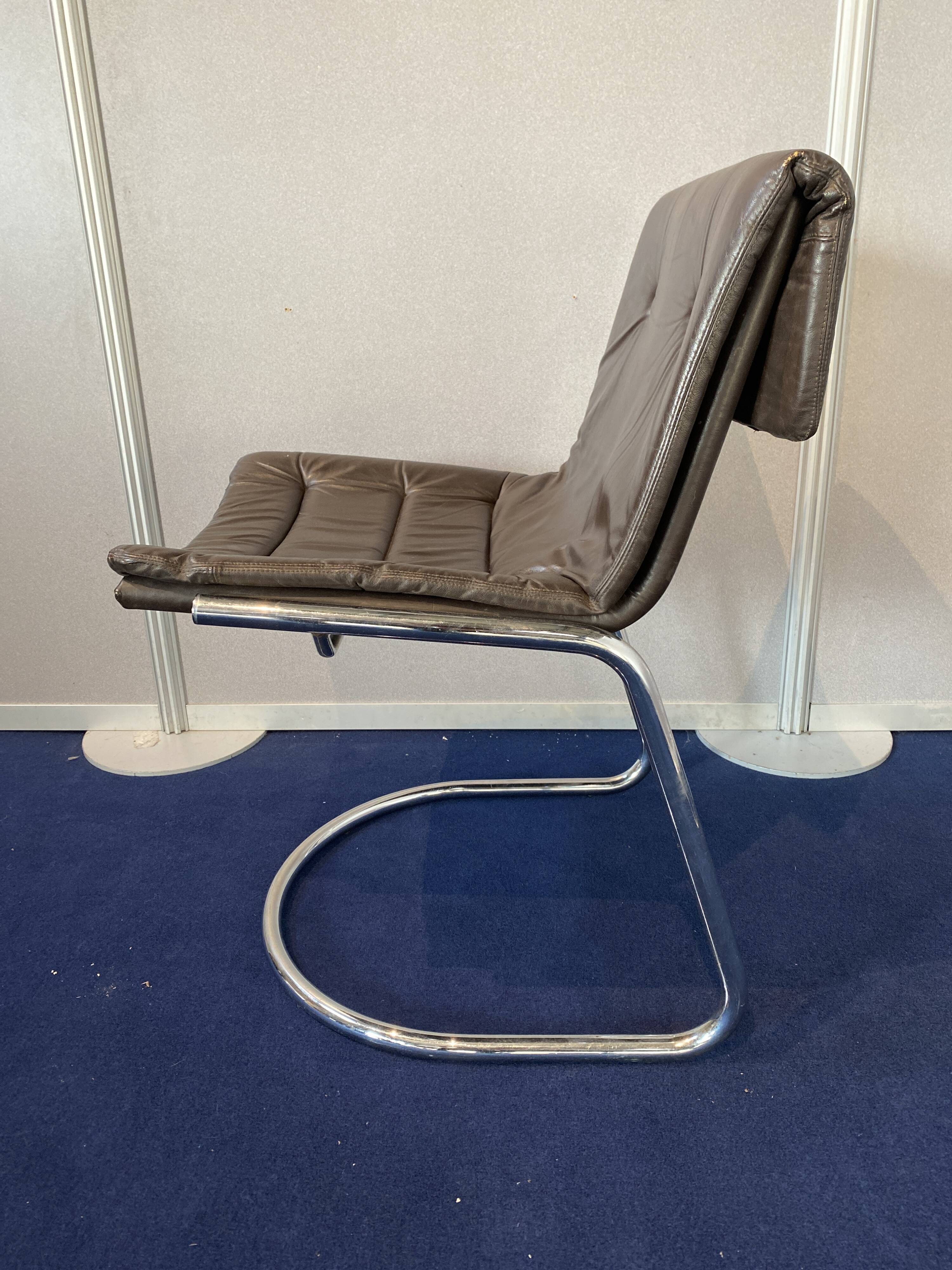 Set of 4 leather and chrome chairs