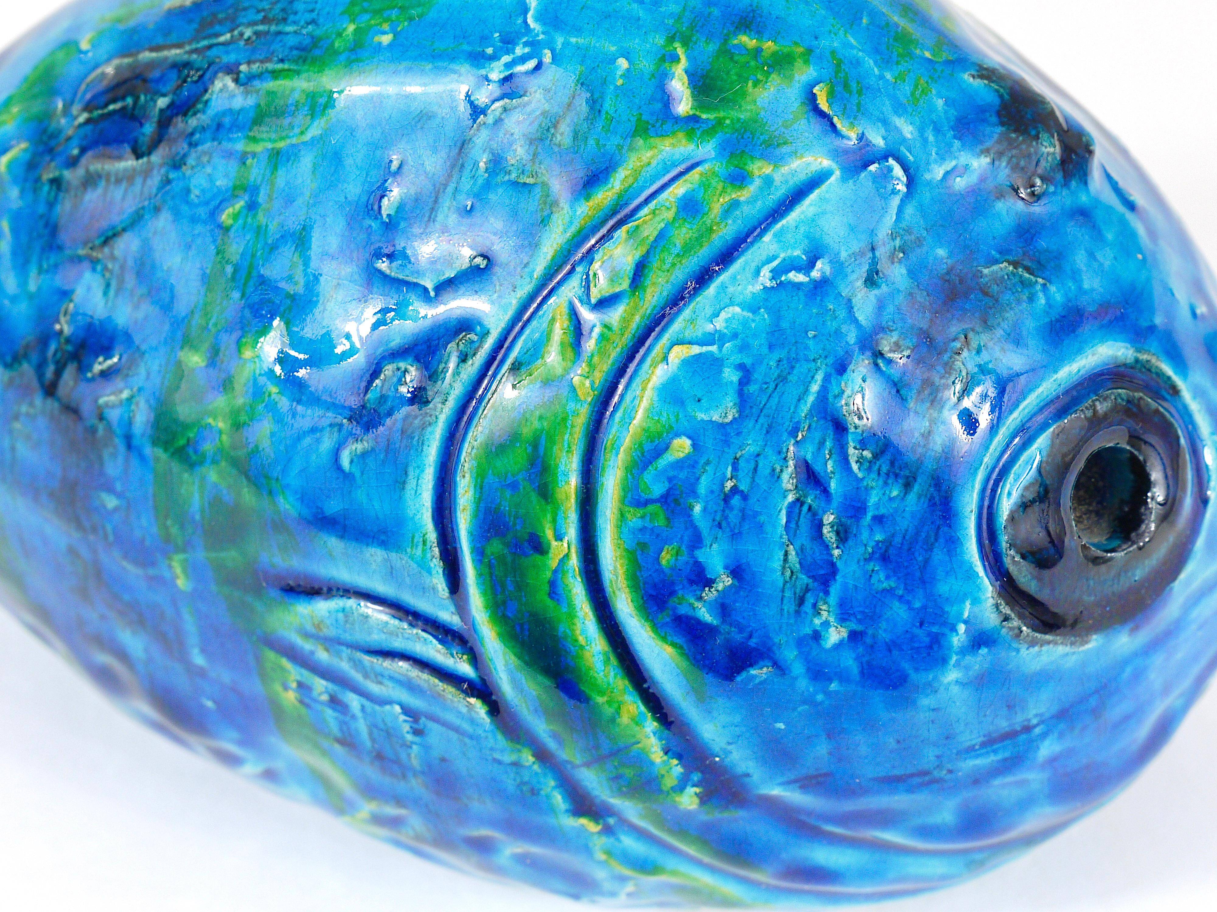 Blue enamelled fish sculpture Rimini by Aldo Londi Bitossi, Italy, 1950s