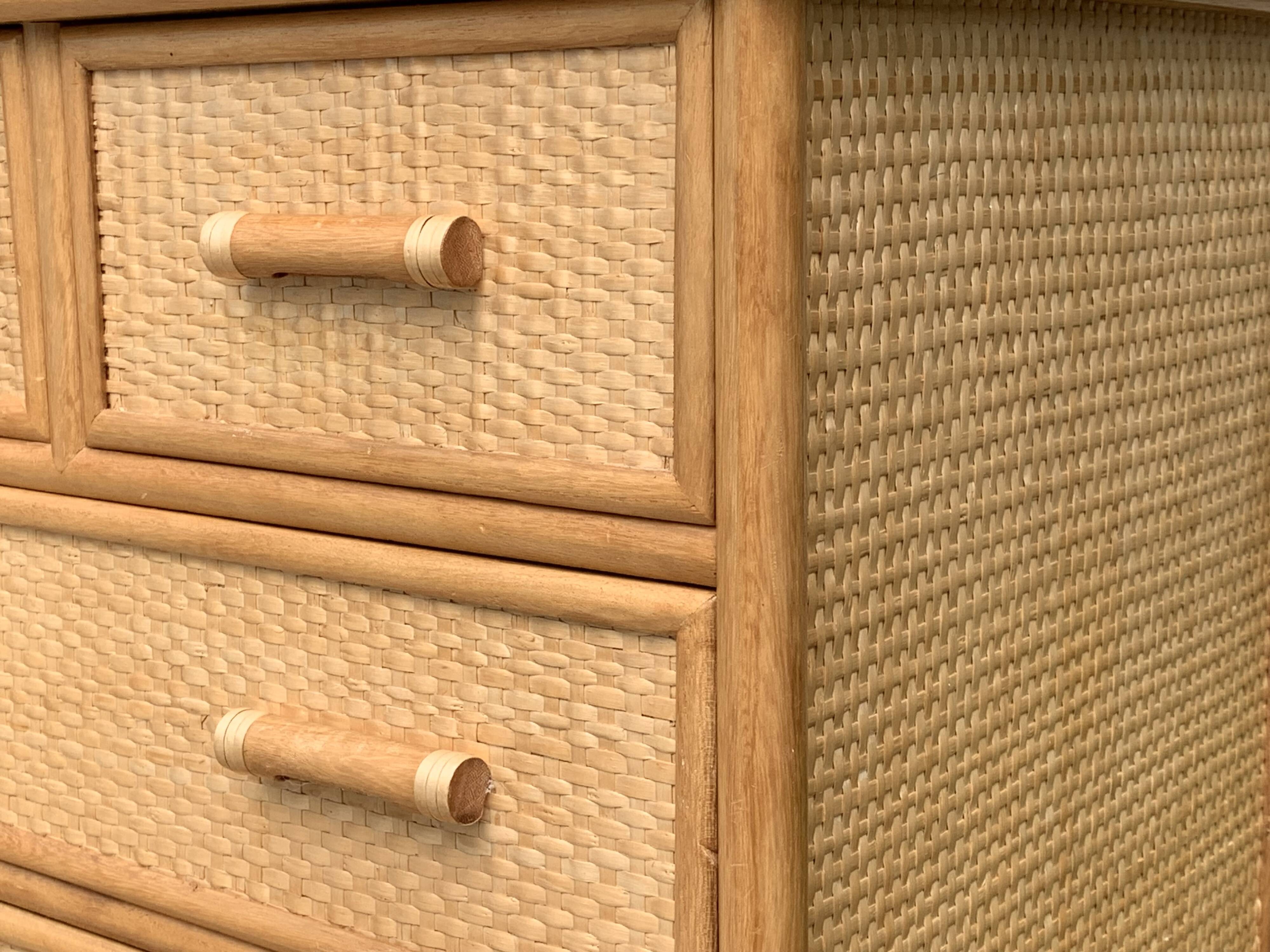 Vintage rattan and woven wicker chest of drawers 1970