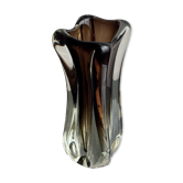 Vintage Murano-Style Art Glass Sommerso Handkerchief Vase, Amber & Clear