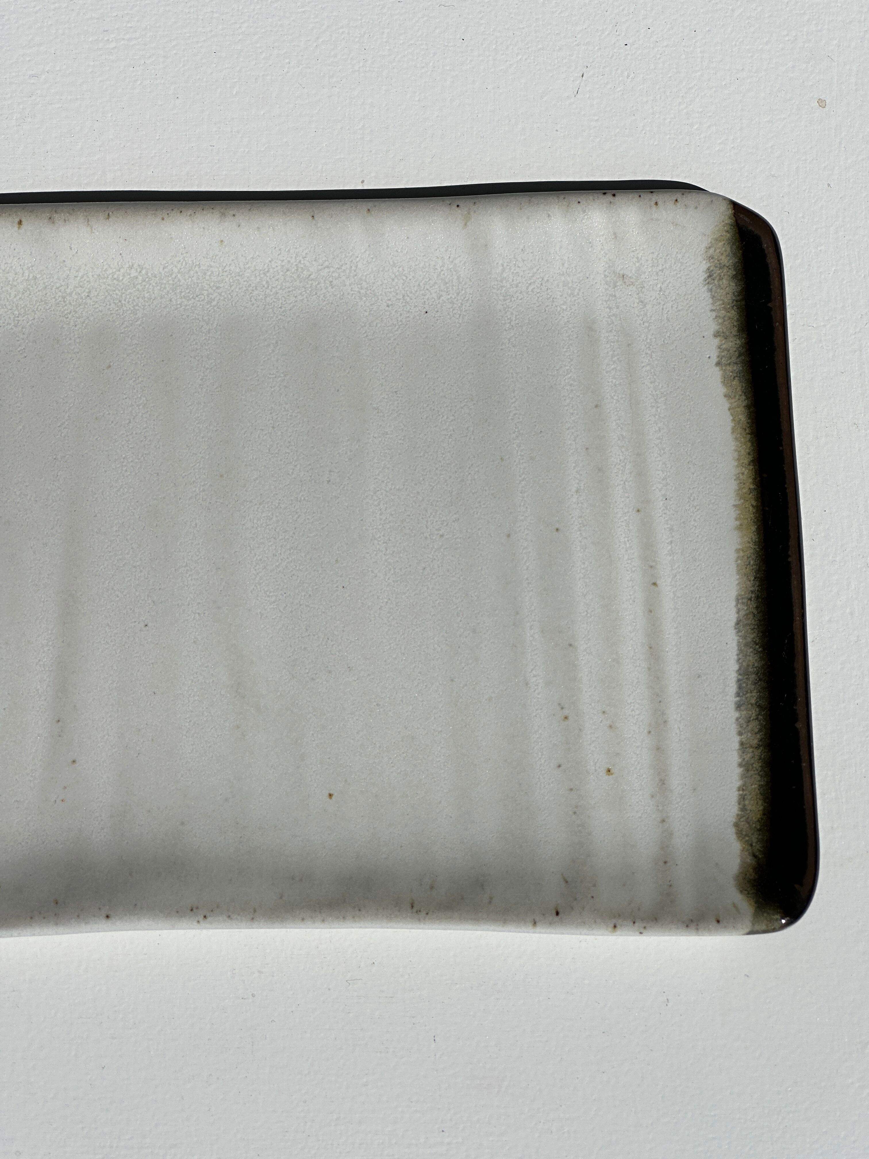 Trio of small rectangular serving dishes white and black Indonesian ceramic 21x16