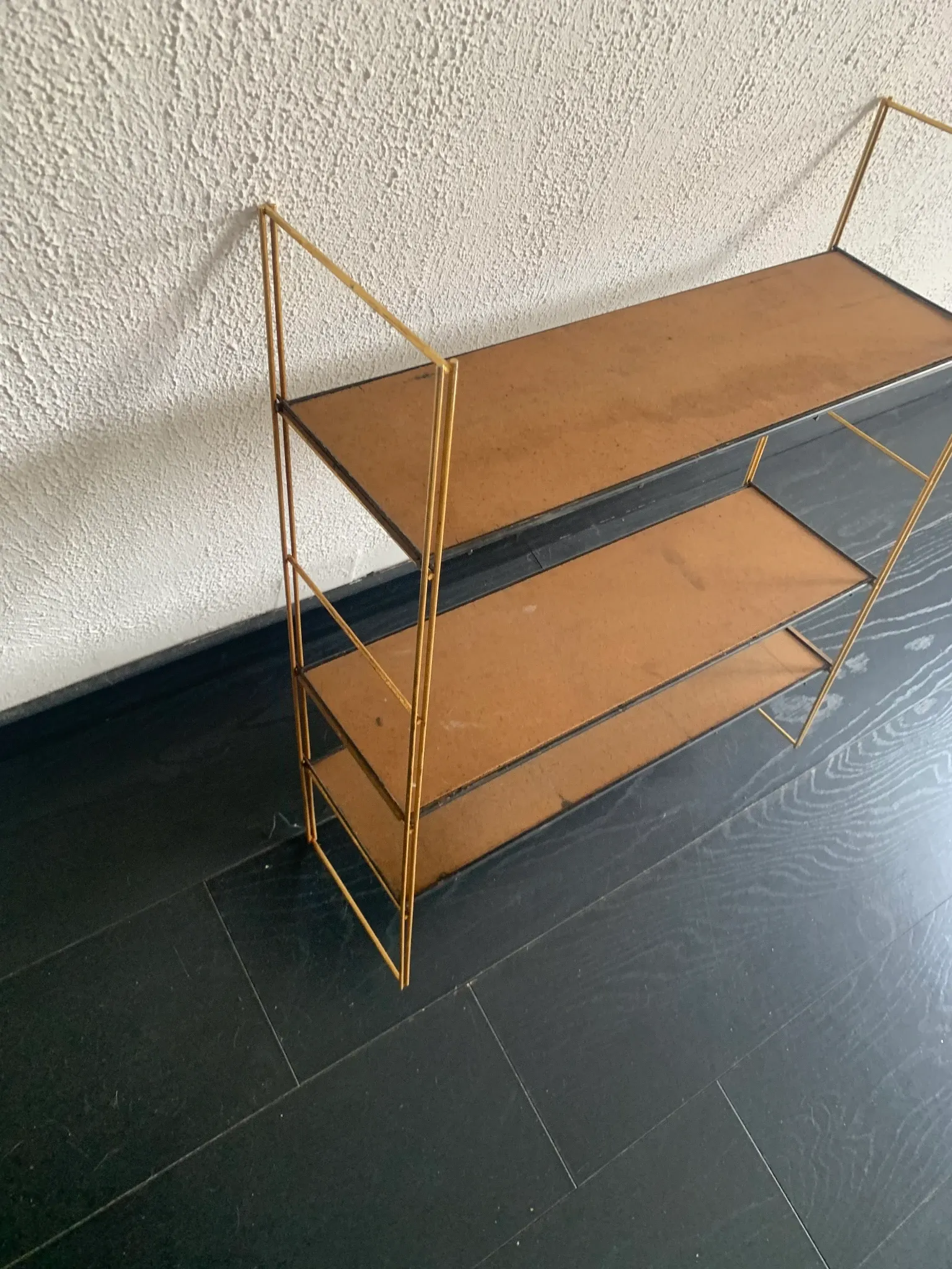 Vintage 1960 String wall shelf in golden wood - 60 x 50 cm