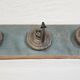 Antique teak coat rack with 3 wrought iron hooks