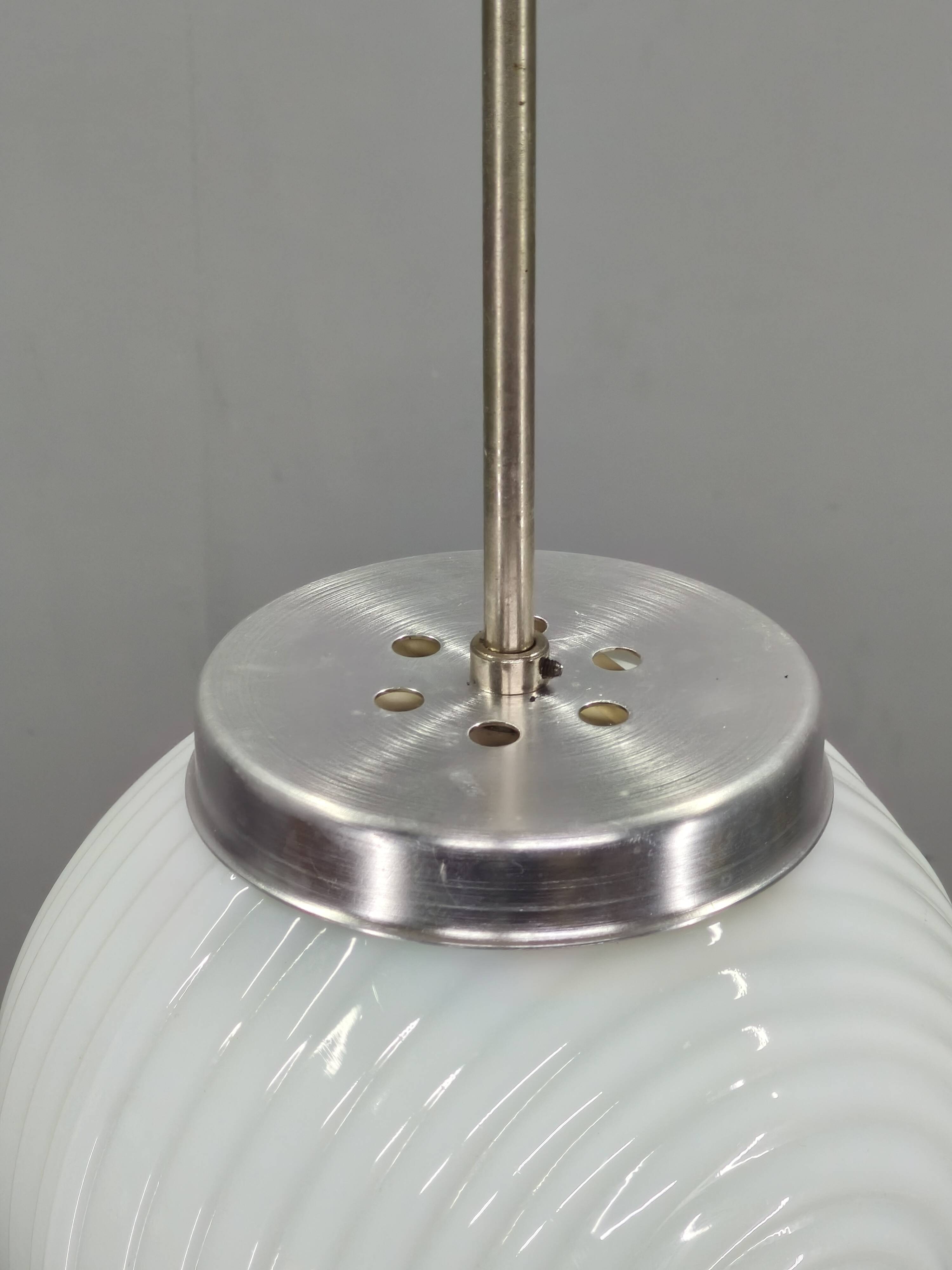 Czechoslovak Ribbed Opaline Glass Pendant Light, 1970s