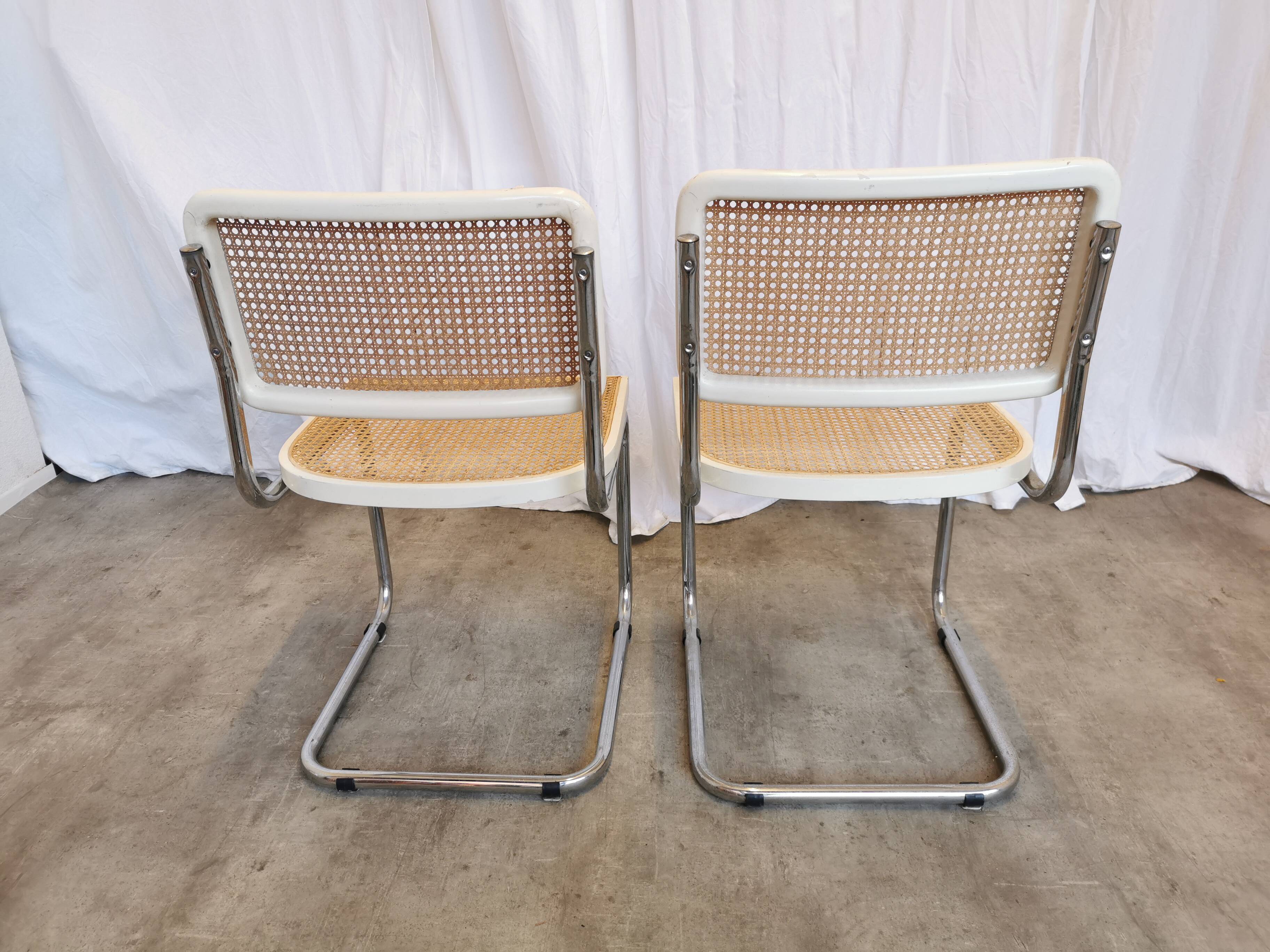 Ensemble de 2 chaises Cesca vintage de Marcel Breuer : chaises de salle à manger en osier style Mid-Century Modern