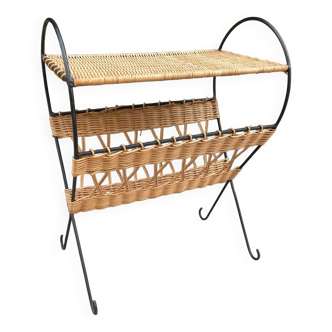 Metal and wicker newspaper rack