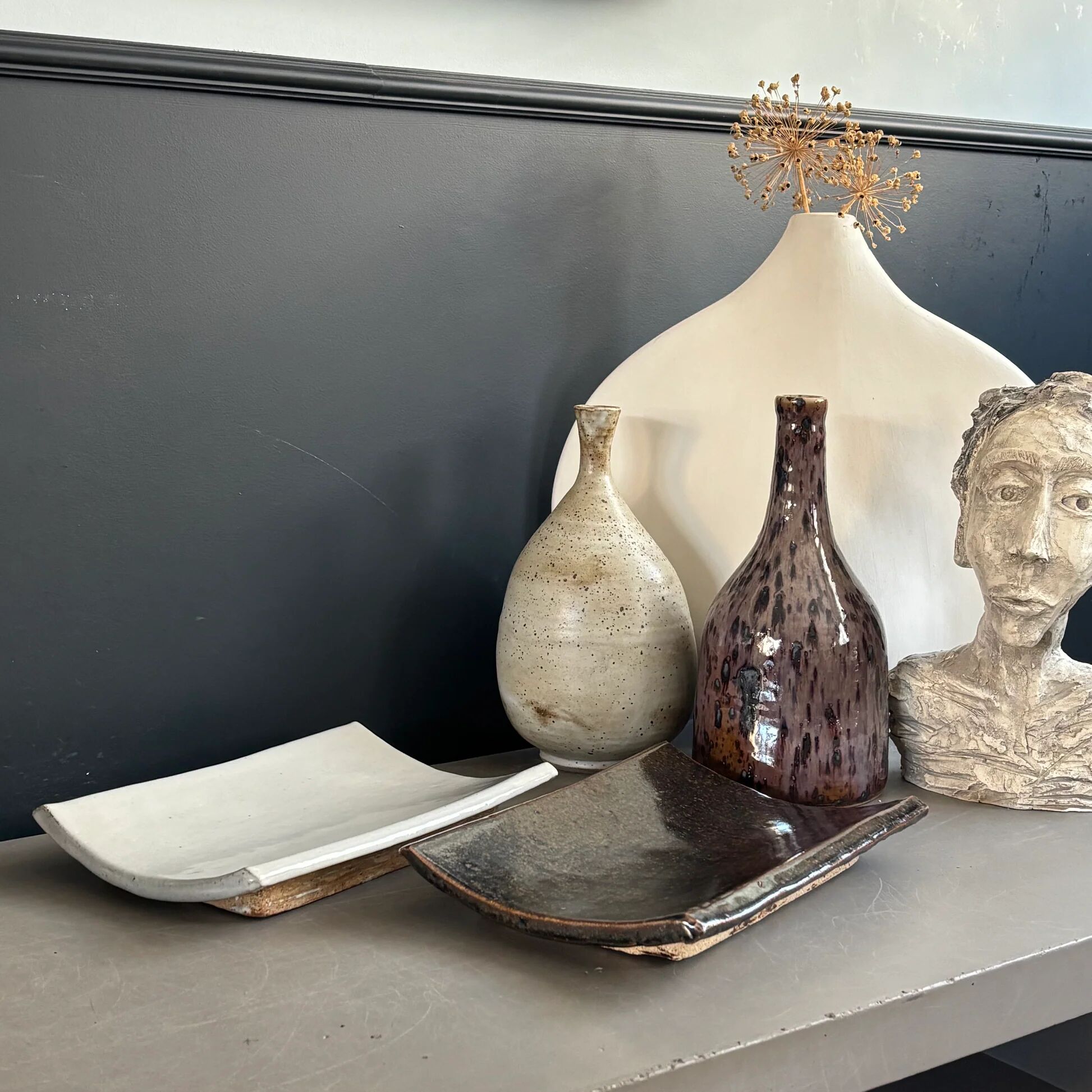 Pair of handmade ceramic sushi plates - Wabi-sabi