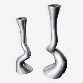 Pair of brutalist candle holders by art3, spain, 1970