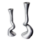Pair of brutalist candle holders by art3, spain, 1970