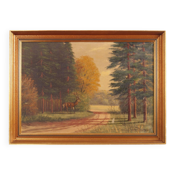 Tableau « Le cerf au bord de la route », design scandinave, années 1970