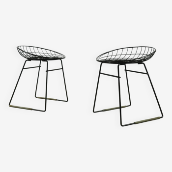 Set of two metal wire stools KM05 designed by Cees Braakman for Pastoe, 1950s