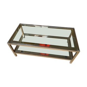 Table Basse en laiton et plateaux en verre