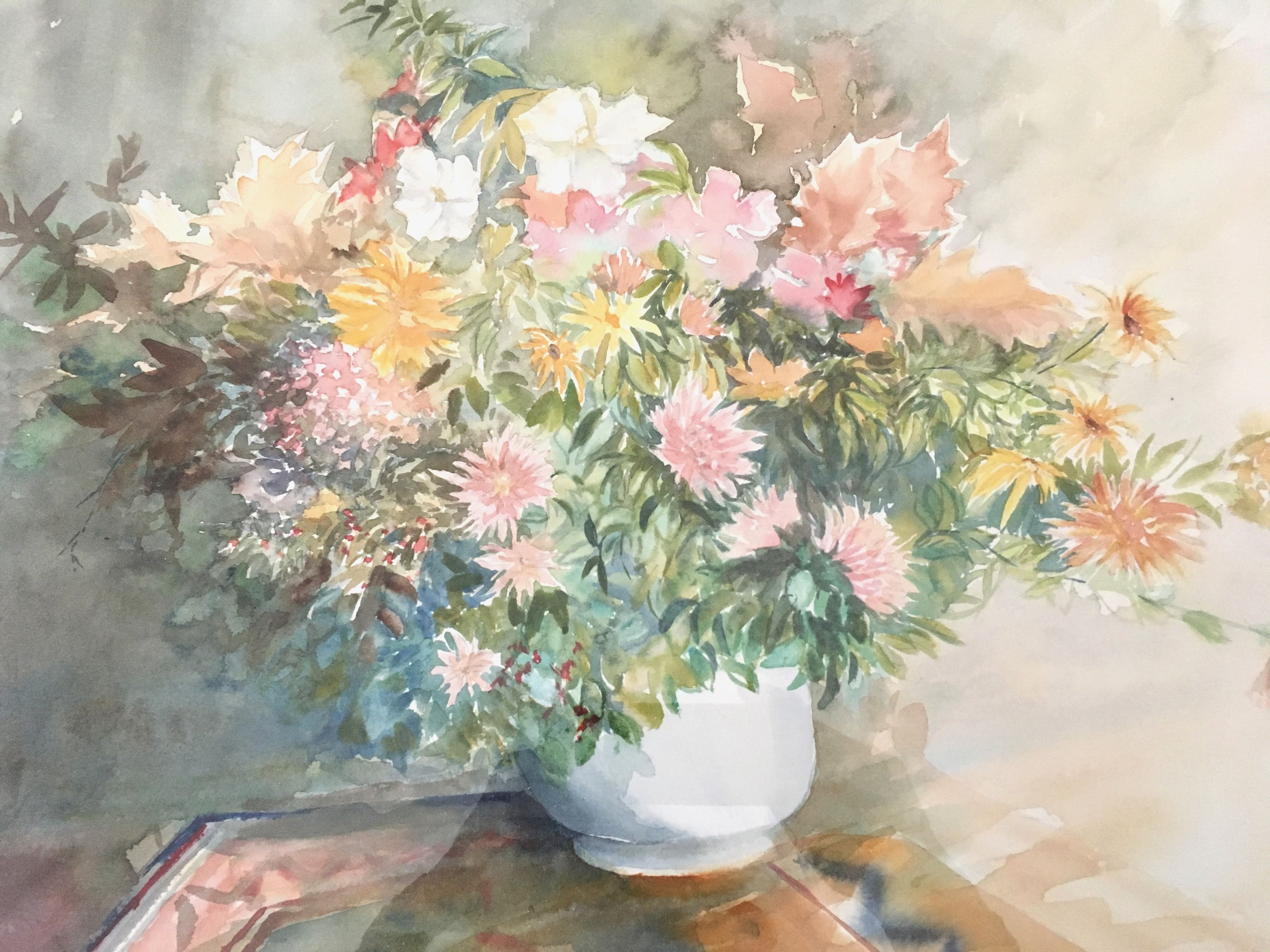 Watercolor painting with a large bouquet