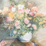 Watercolor painting with a large bouquet