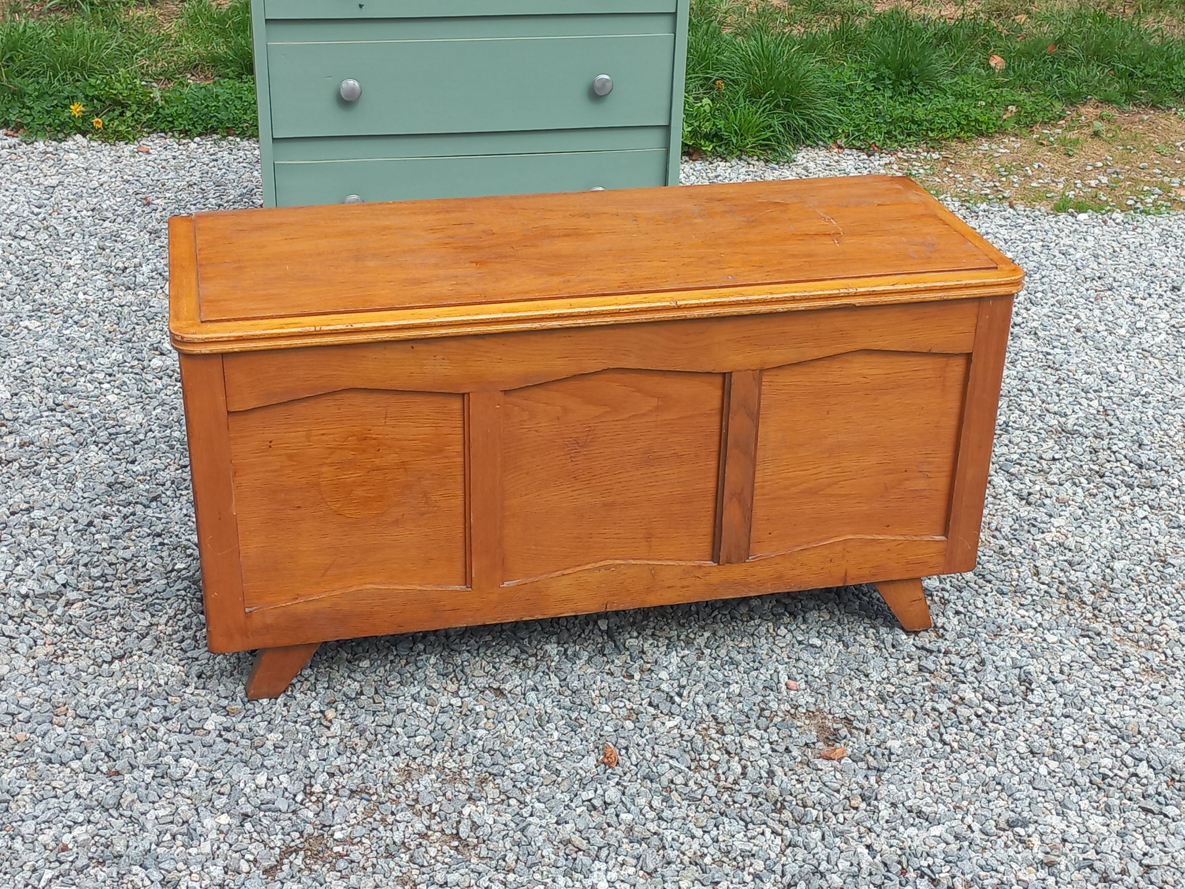 Vintage 1950s oak chest with compass feet
