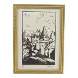 Lithograph print signed sueur village view 58/250