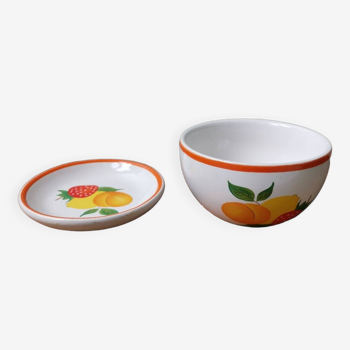 Vintage fruit screen-printed cup and dish Yves Rocher