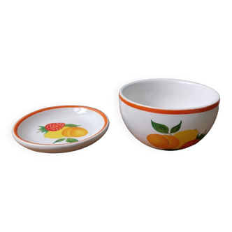 Vintage fruit screen-printed cup and dish Yves Rocher