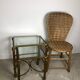 Vintage 80'S trundle table in patinated gilded wrought iron top beveled glass
