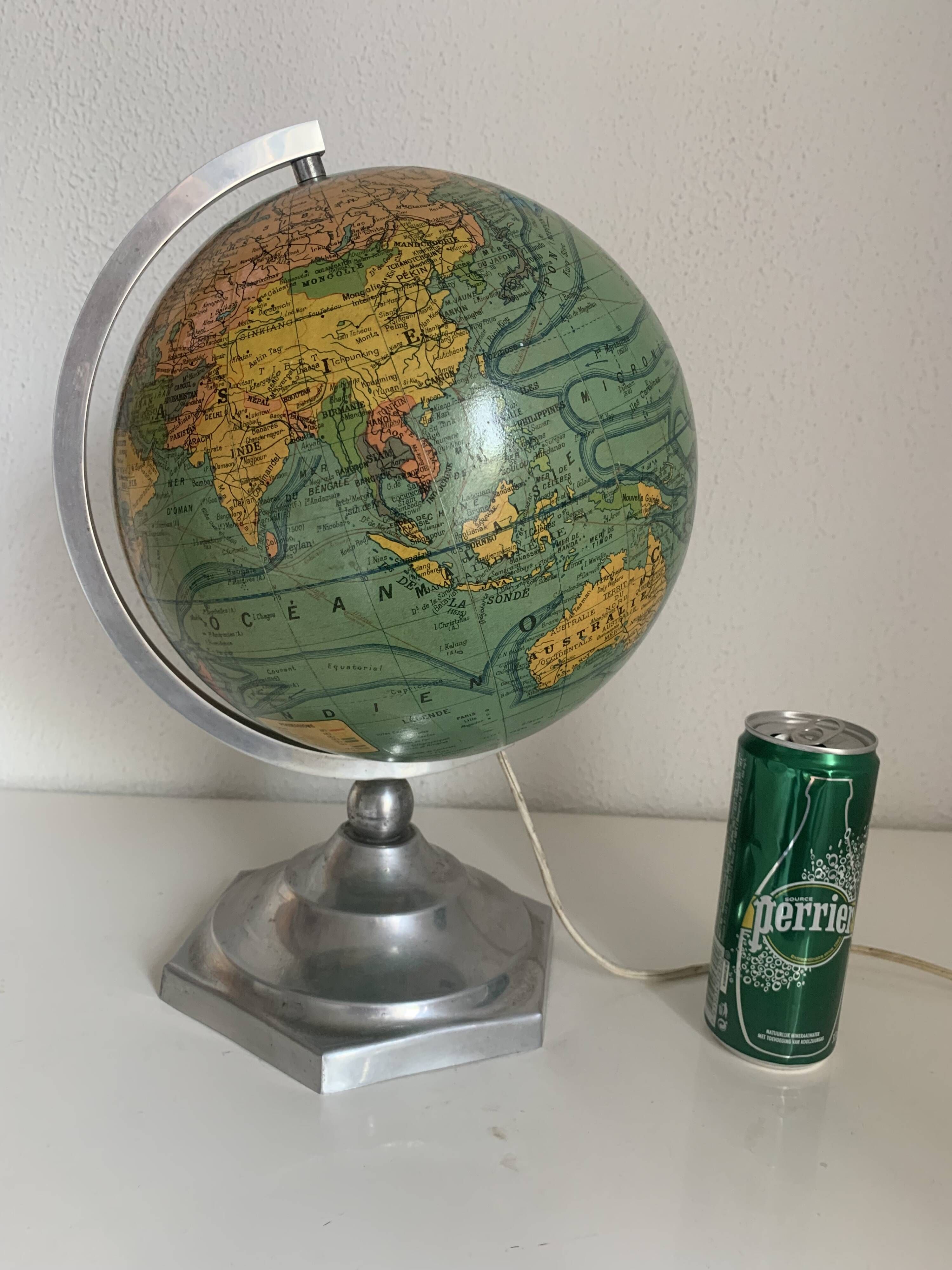 Globe terrestre J.Forest verre vintage 1950 mappemonde - 37 cm
