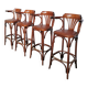 Set of 4 Vintage Bentwood Bar Stools, Brown Leather Seat, Nailhead Trim