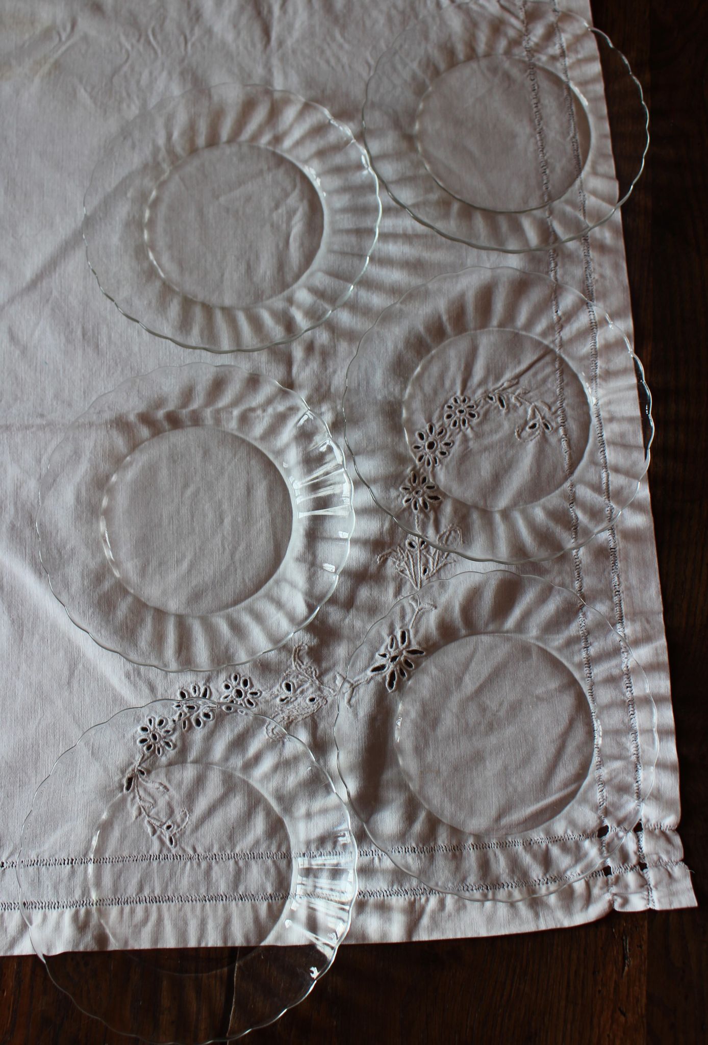 Lot 6 plates transparent glass marguerite duralex vintage