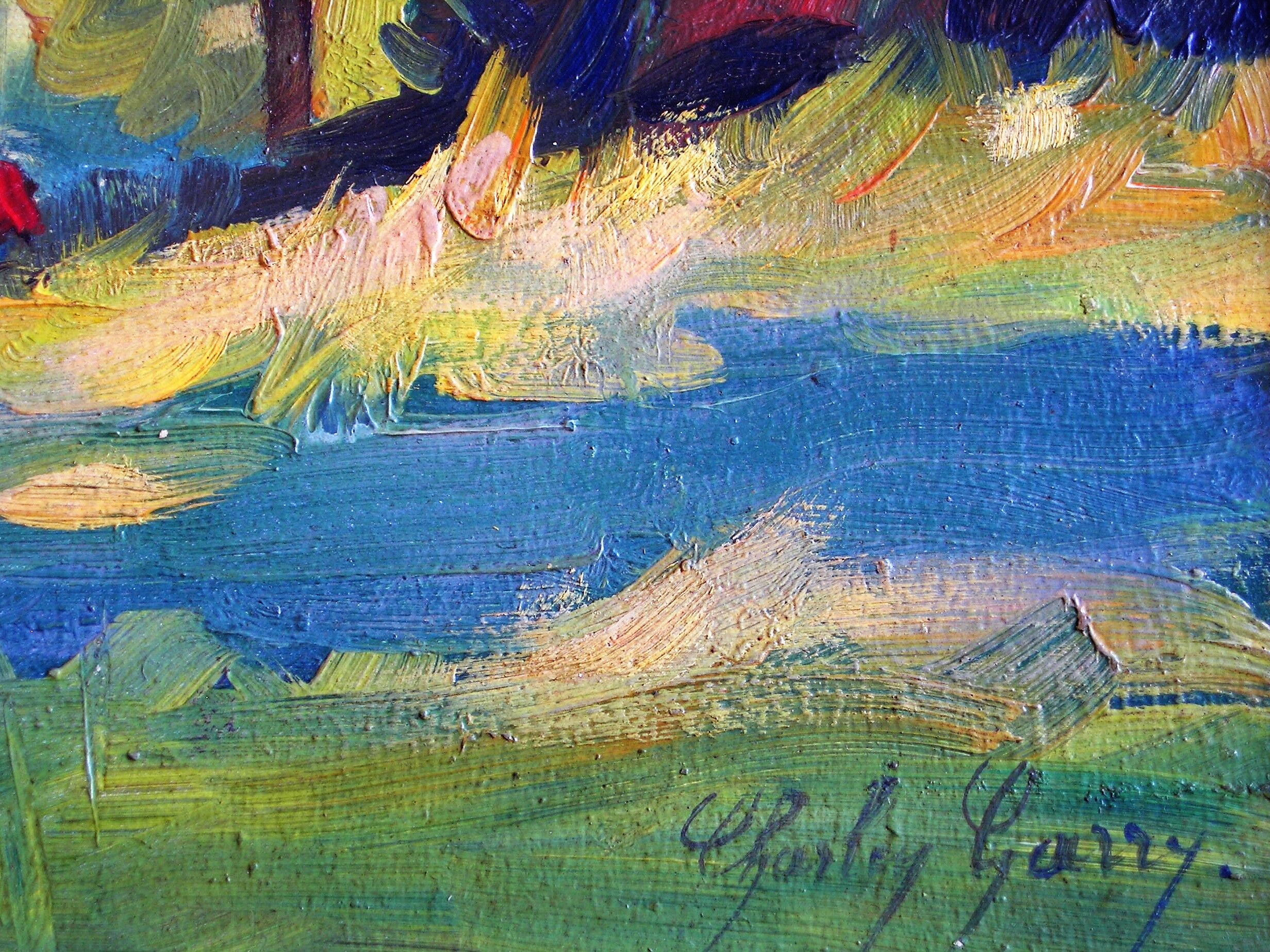 Countryside landscape oil on isorel by charley garry (1891_1973)