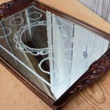 Old wooden tray with sandblasted mirror