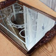 Old wooden tray with sandblasted mirror
