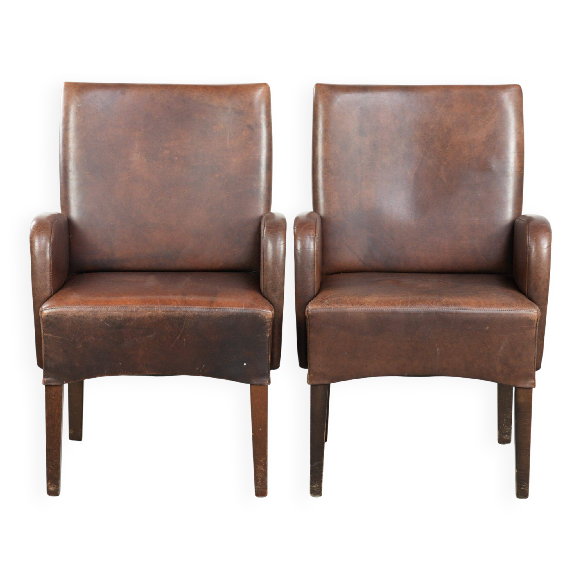 Set of 2 dining chairs / side chairs with armrests made of cowhide leather