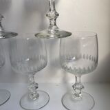 Set of 6 small crystal wine glasses engraved 30-40s