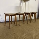Série de 5 tabourets d'atelier en bois vintage