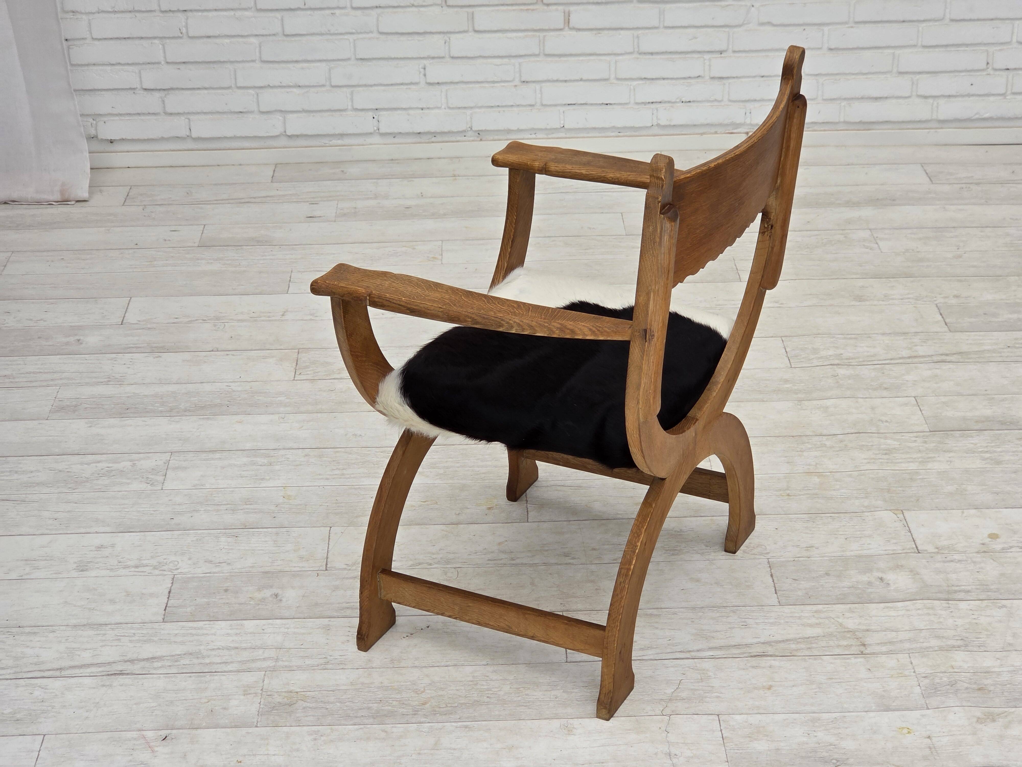 1960s, Danish armchair, completely reupholstered, furniture cowhide, oak.