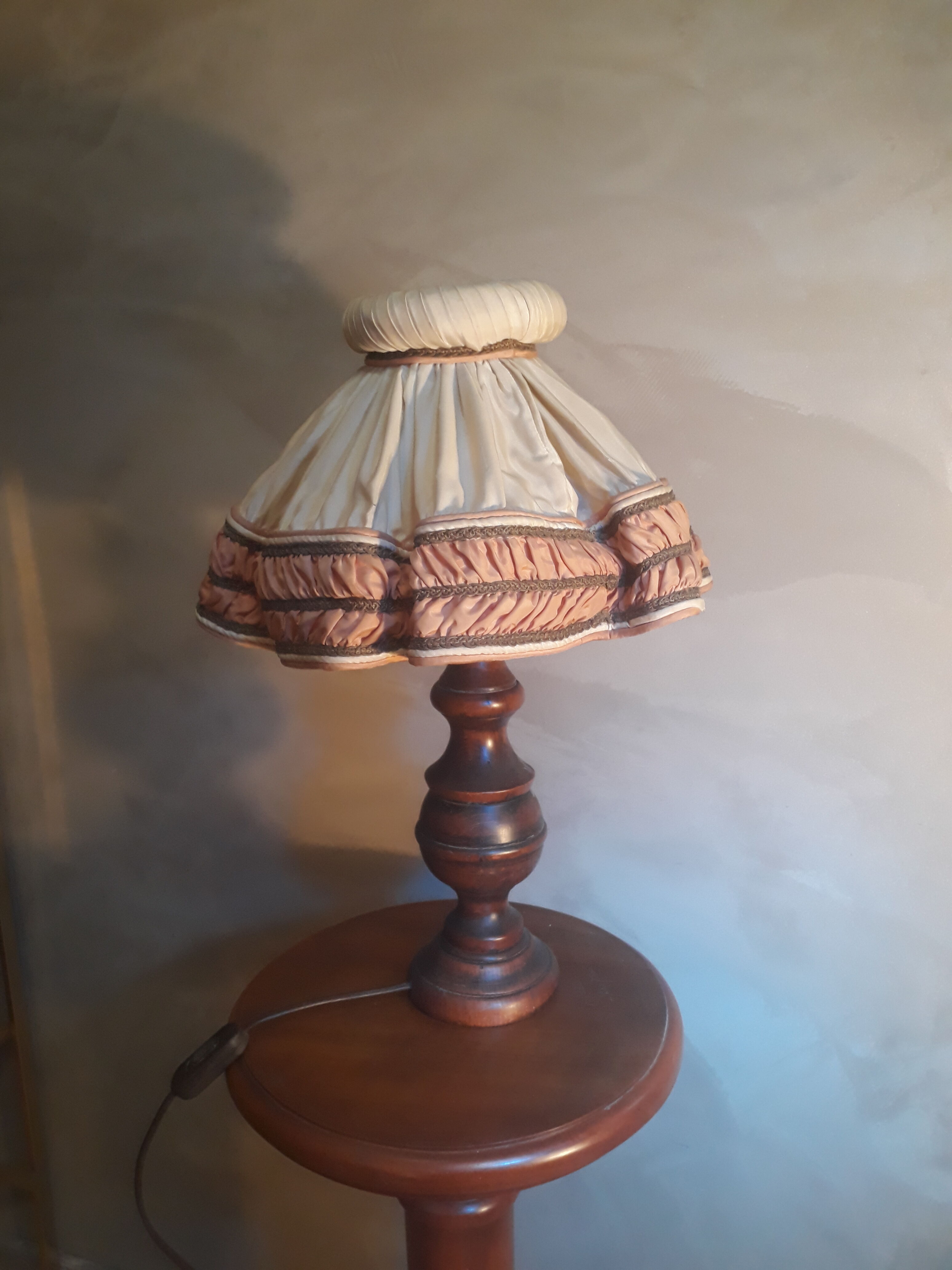 Turned wood lamp and lampshade 1930 fabrics and gallon