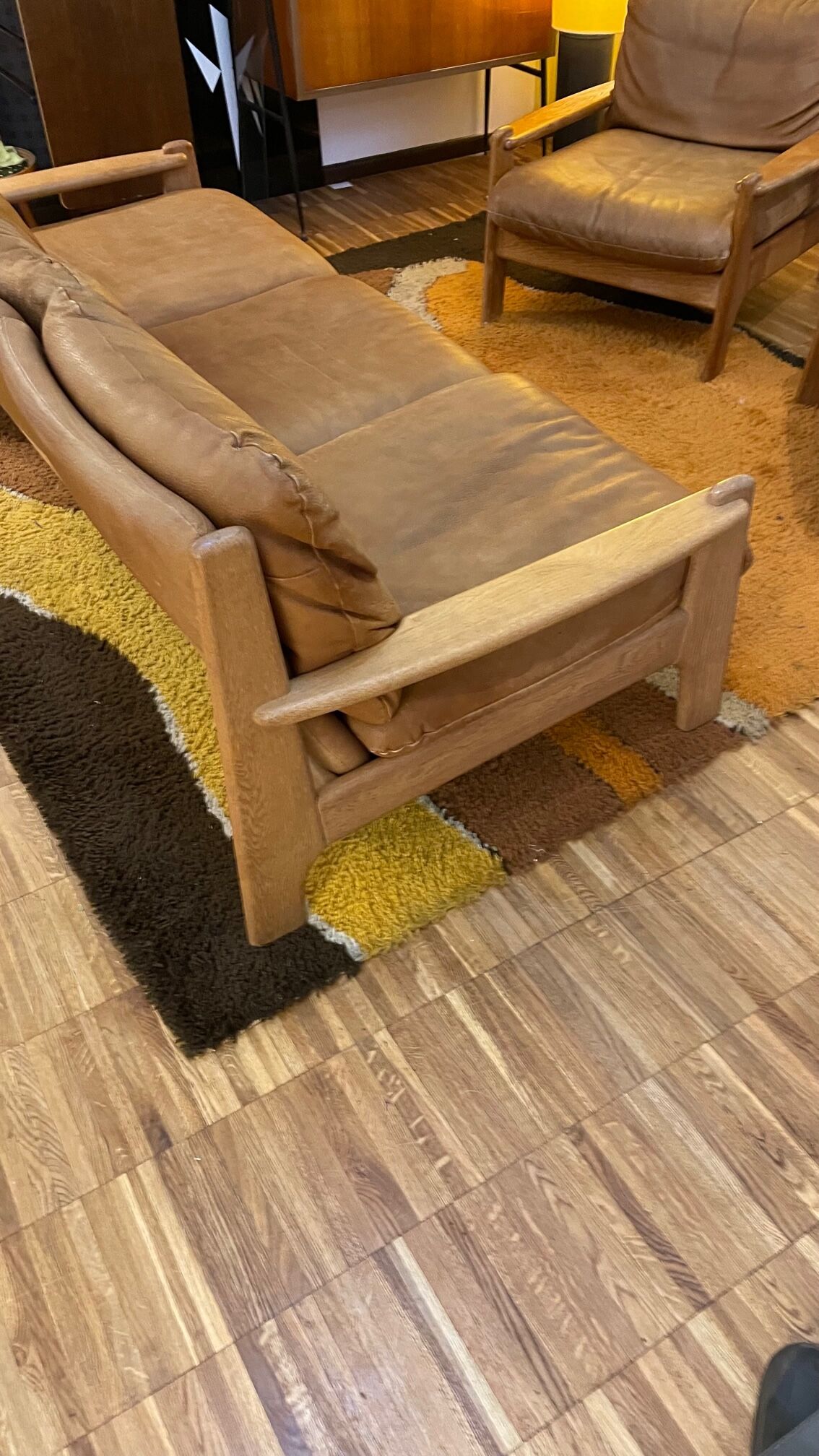 Danish sofa from the 70s in oak and buffalo leather