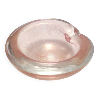 Vintage Peach Pink Thick Murano Glass Ashtray, Catchall with Gold Leaf, Italy