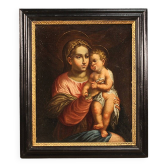 Antique religious painting Virgin with child from 17th century