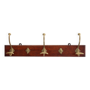 Art Nouveau coatrack in brass and oak, France ca. 1900