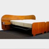 Vintage teak and walnut bed with nightstands, 1950s
