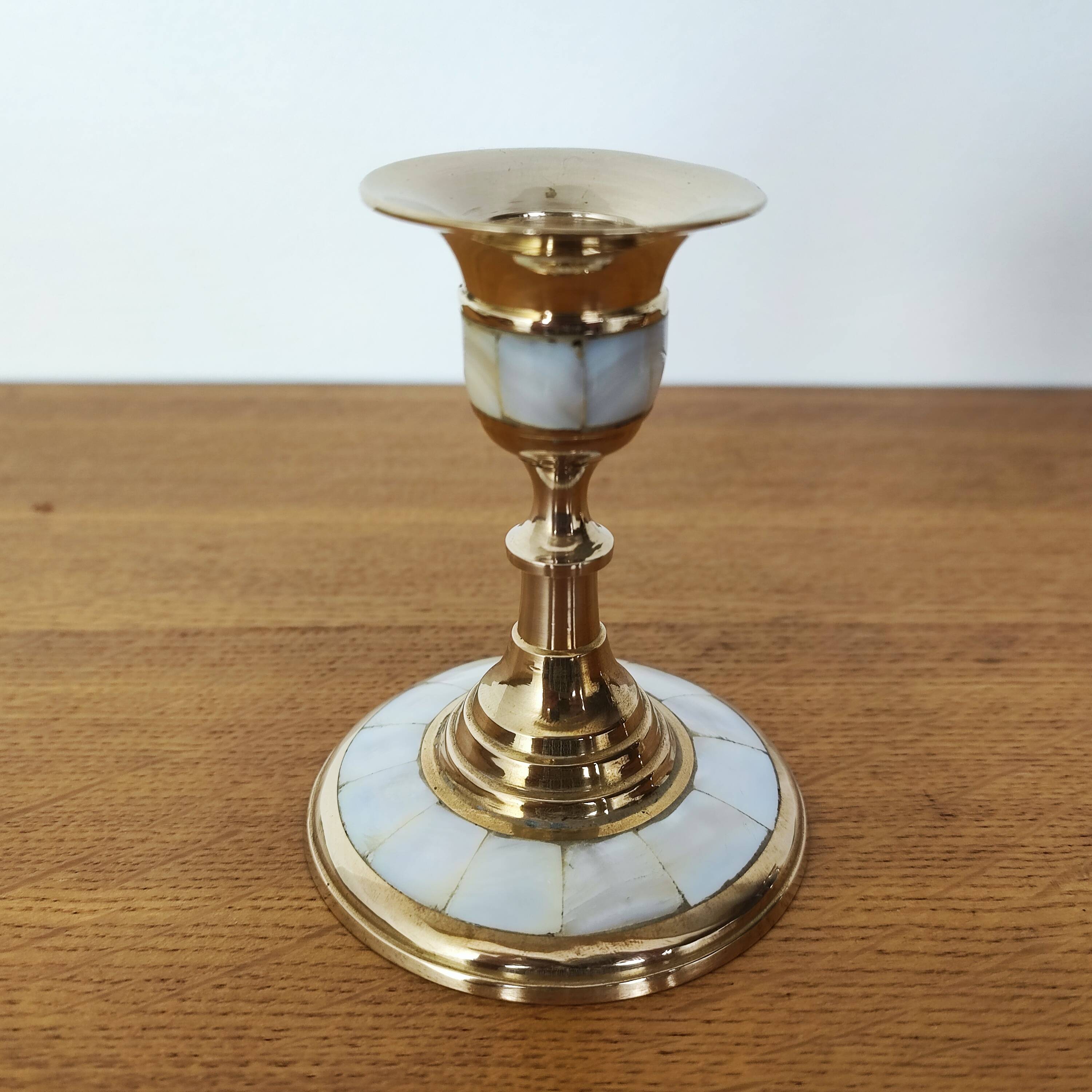 Brass and mother-of-pearl candle holders