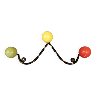 Wrought iron coat rack with 3 wooden balls