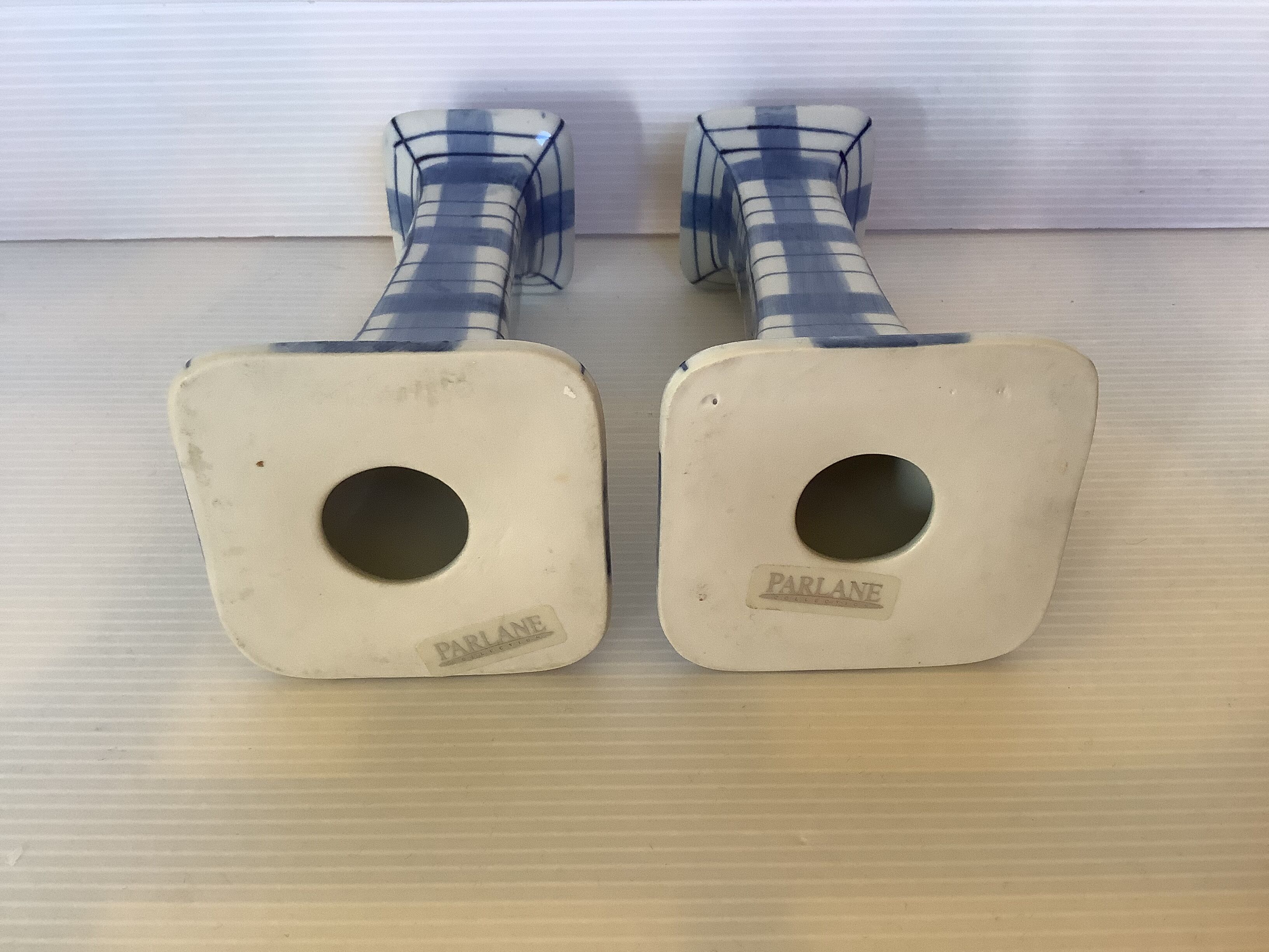 Pair of candlesticks patterns dish towels blue tiles