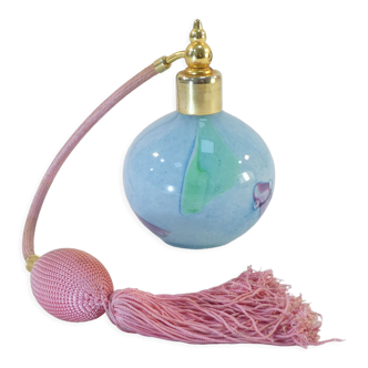 Old perfume vaporizer in sky blue blown glass signed LA ROCHERE FRANCE