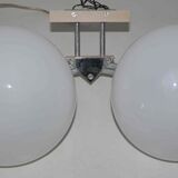 Pair of 60s wall lights in metal and opaline