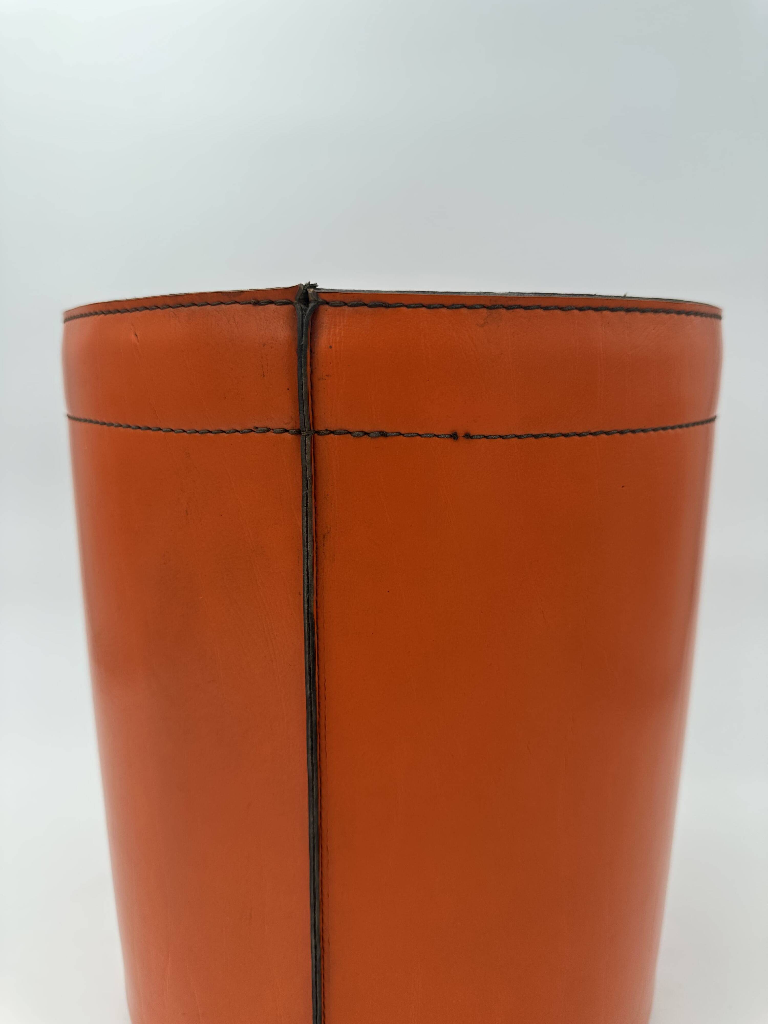 Orange Leather Waste Paper Basket in the Style of a Saddler, in the Taste of Hermès, Ann